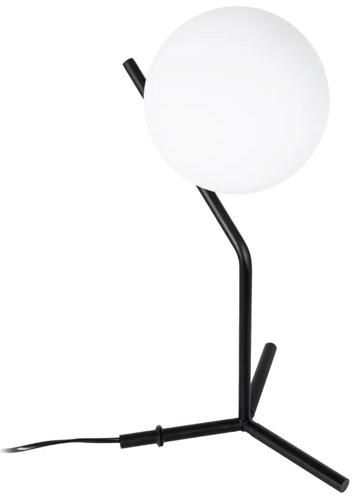 GloboStar® ELFIS 01100 Μοντέρνο Επιτραπέζιο Φωτιστικό Πορτατίφ Μονόφωτο 1 x E27 Λευκή Γυάλινη Μπάλα με Μεταλλικό Μαύρο Σώμα Φ15 x Υ41cm