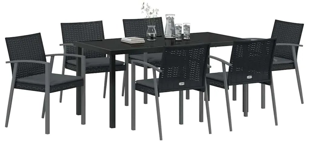 vidaXL Σέτ φαγητού για κήπο 7 pcs Μαύρο Πολυ ράταν