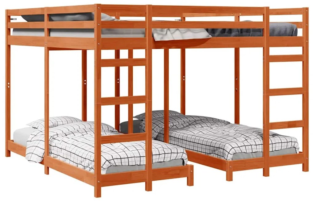 vidaXL Σκελετός Κουκέτας Τριών Επιπέδων Κερωτό καφέ 200 x 200 cm