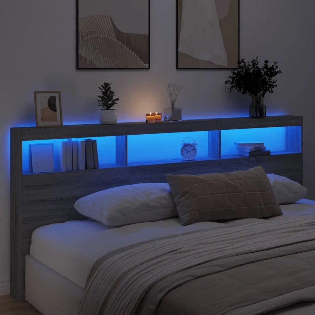 vidaXL Κεφαλάρι με Αποθηκ. Χώρο &amp; LED Γκρι Sonoma 220x17x102 εκ.