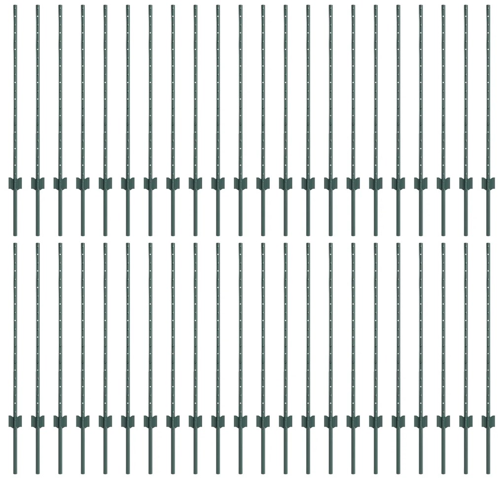 vidaXL Ασημένιοι Πόλοι Φράχτη 44 pcs Πράσινο 100 x 1 μ