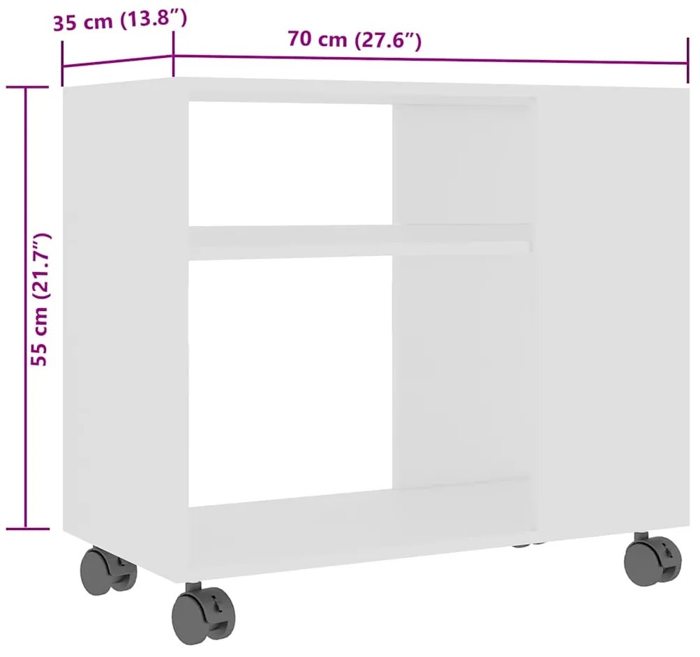 vidaXL Τραπέζι Βοηθητικό Λευκό 70 x 35 x 55 εκ. από Επεξεργασμένο Ξύλο