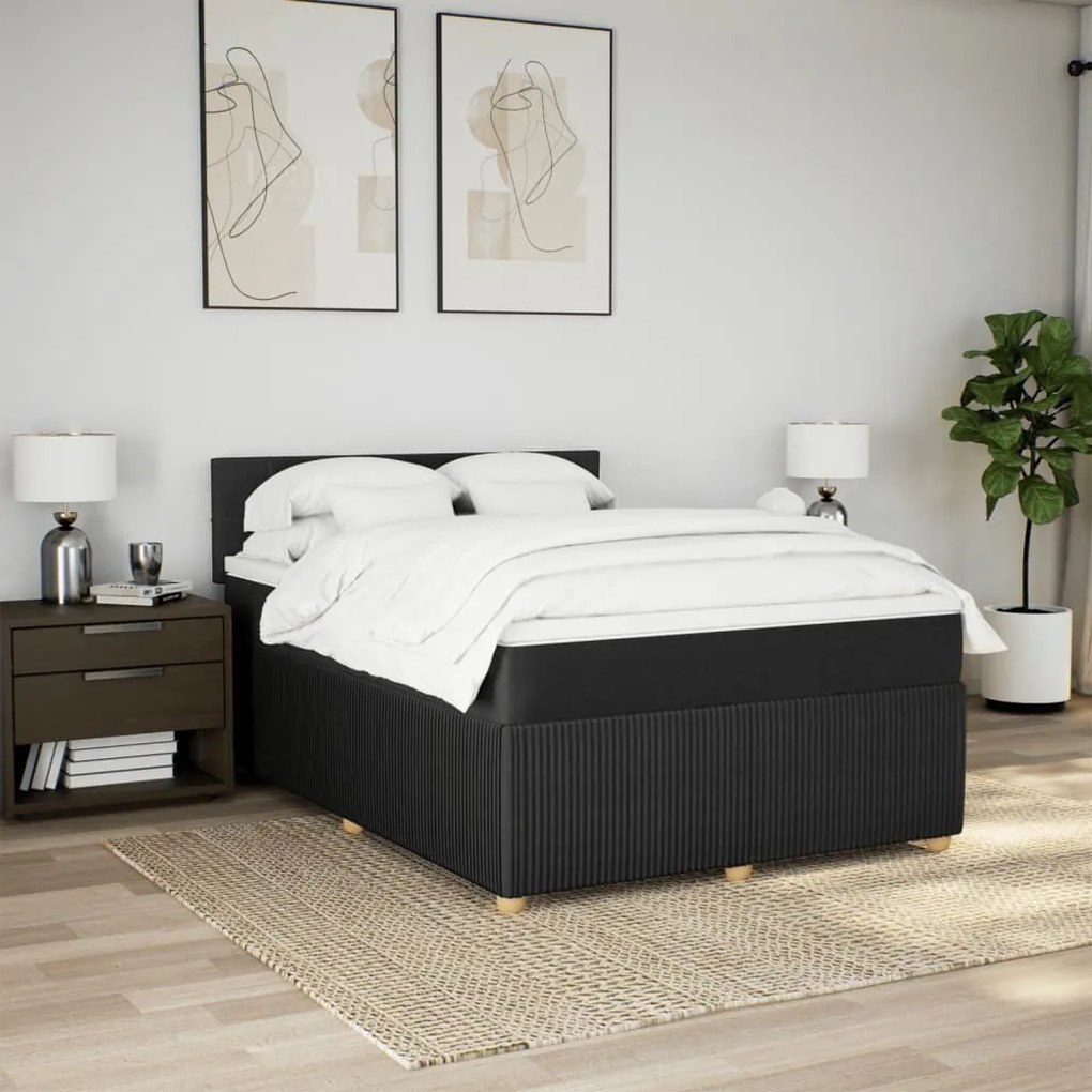 Κρεβάτι Boxspring με Στρώμα Μαύρο 160x200 εκ. Υφασμάτινο - Μαύρο