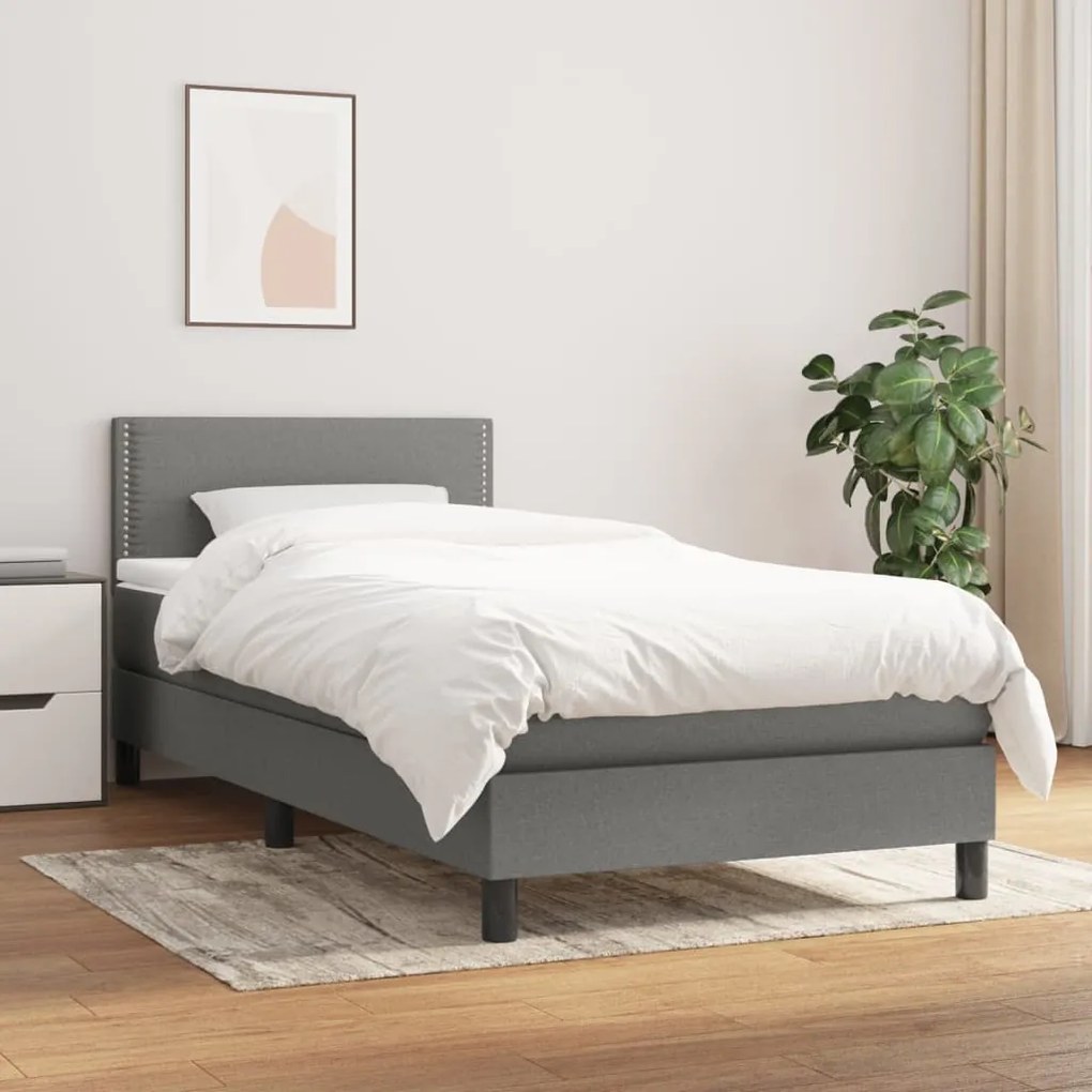 vidaXL Κρεβάτι Boxspring με Στρώμα Σκούρο Γκρι 90x190 εκ. Υφασμάτινο