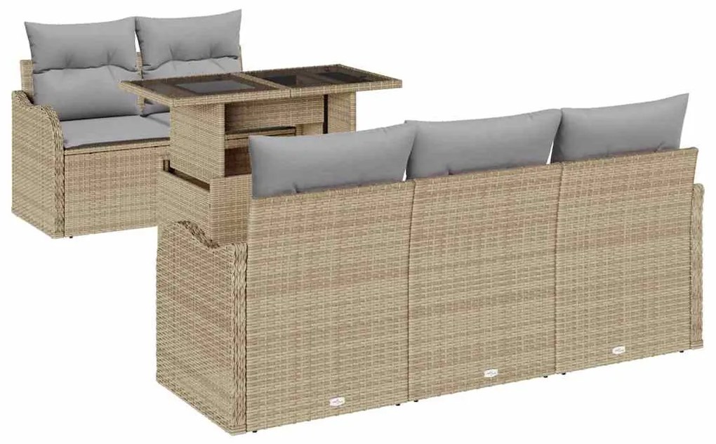 vidaXL Σετ Καναπέ Κήπου με μαξιλάρι 6 pcs Μπεζ Πολυ ράταν