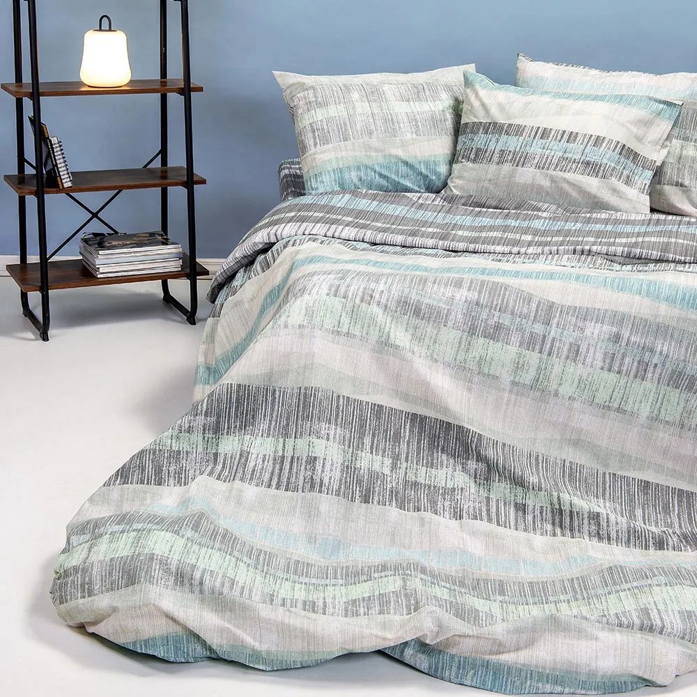 Σεντόνια King Size (Σετ) Melinen Casual Line Cynthia Aqua Γαλάζιο,Γκρι ΜΕ ΛΑΣΤΙΧΟ 180x200+32