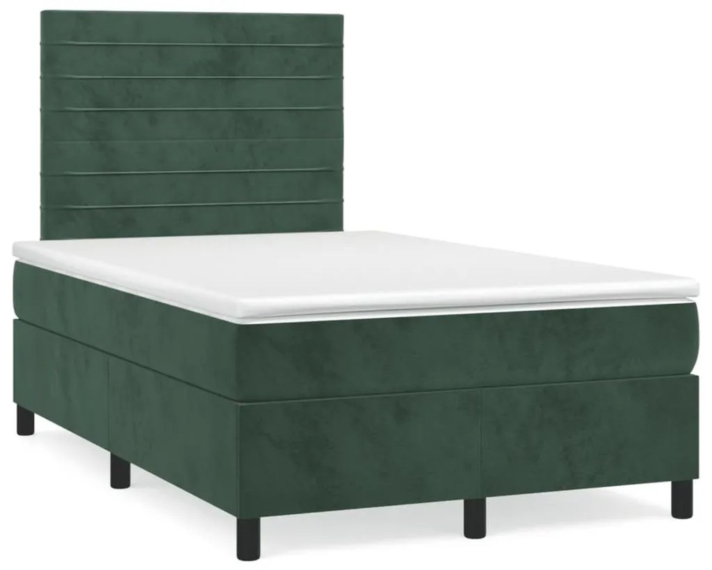 Κρεβάτι Boxspring με Στρώμα &amp; LED Σκ. Πράσινο 120x190εκ Βελούδο - Πράσινο