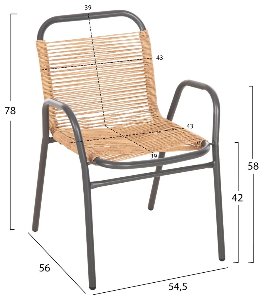 Πολυθρόνα Εξ.Χώρου Avril Μεταλλο Γκρι-Συνθ.Rattan σε Φυσικό 54,5x56x78Yεκ.