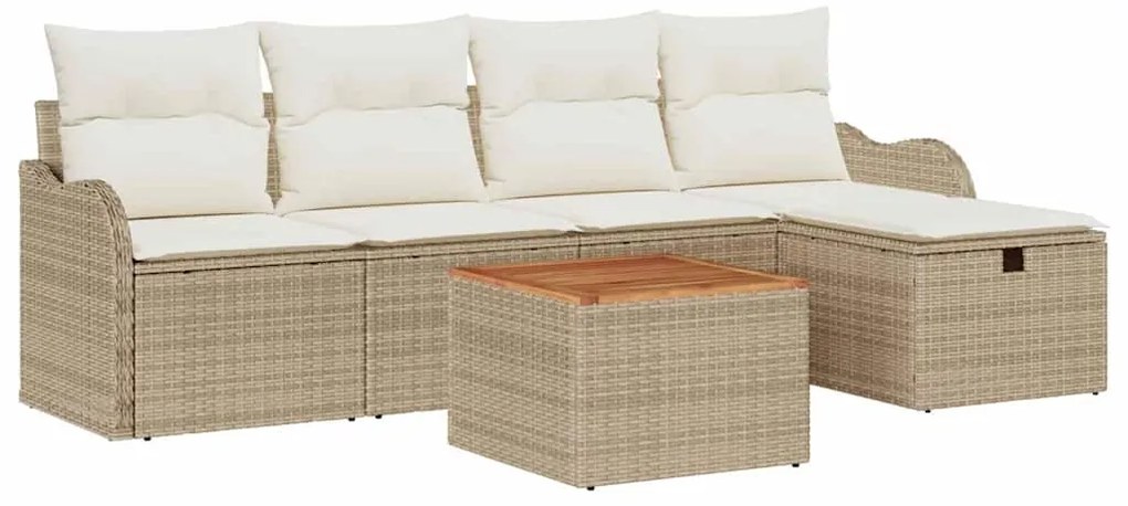 vidaXL Σετ Καναπέ Κήπου με μαξιλάρι 6 pcs Μπεζ συνθετικό ρατάν