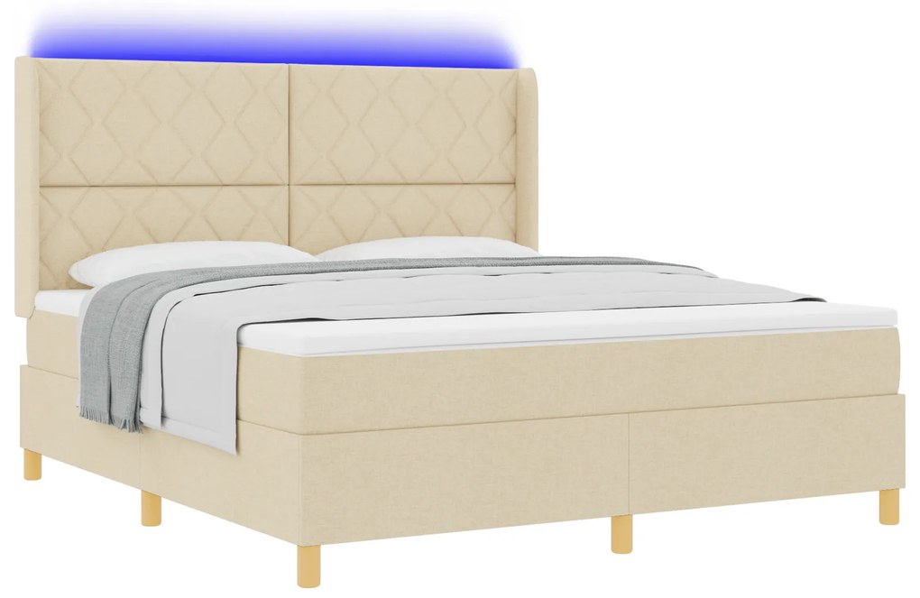vidaXL Κρεβάτι Με Στρώμα & LED Κρέμα 180x200 εκ Fabric