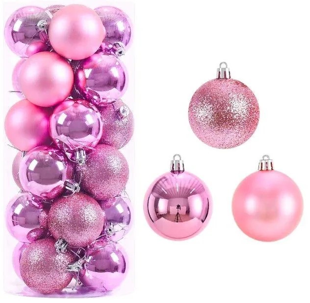 Σετ Χριστουγεννιάτικες μπάλες - 8cm - 24pcs - 326109 - Pink-326109_PINK
