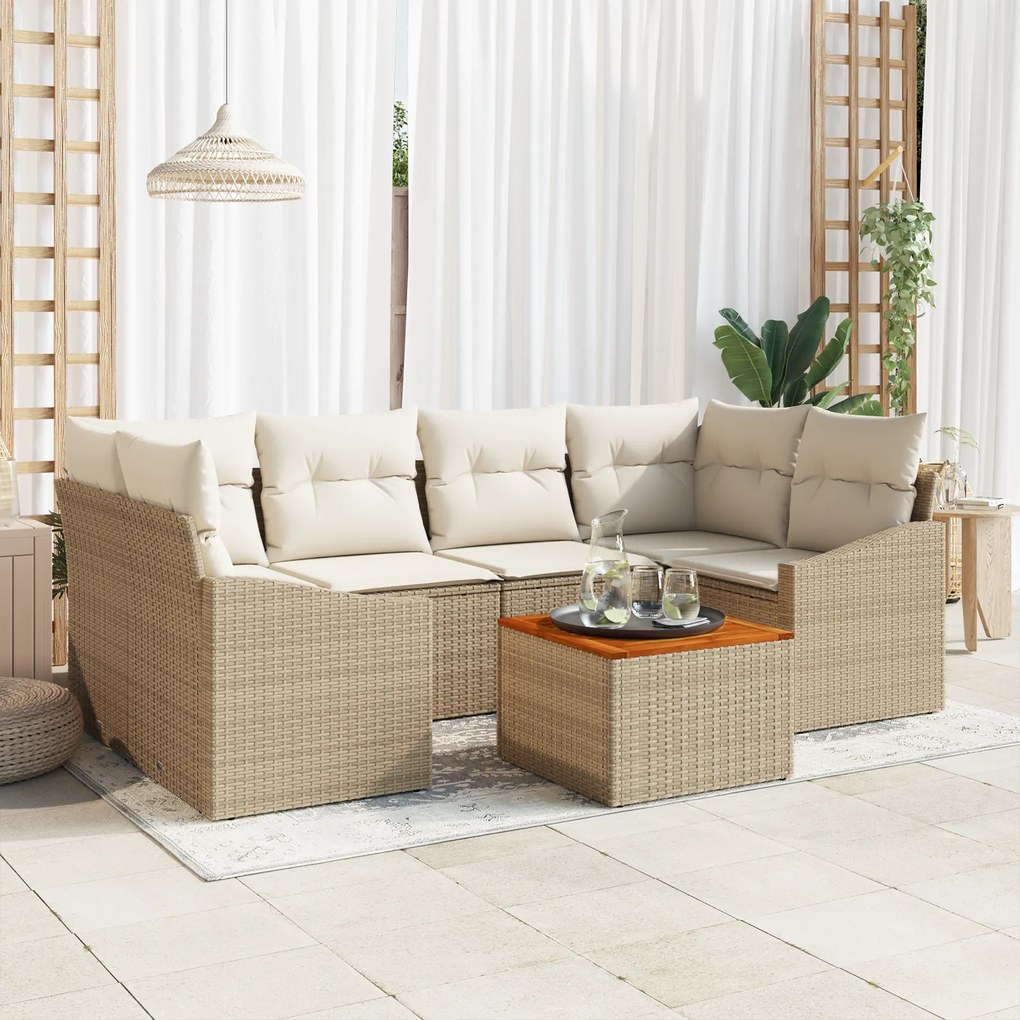 vidaXL Σετ Καναπέ Κήπου 7 pcs Beige, λευκό 55 x 55 x 37 εκ