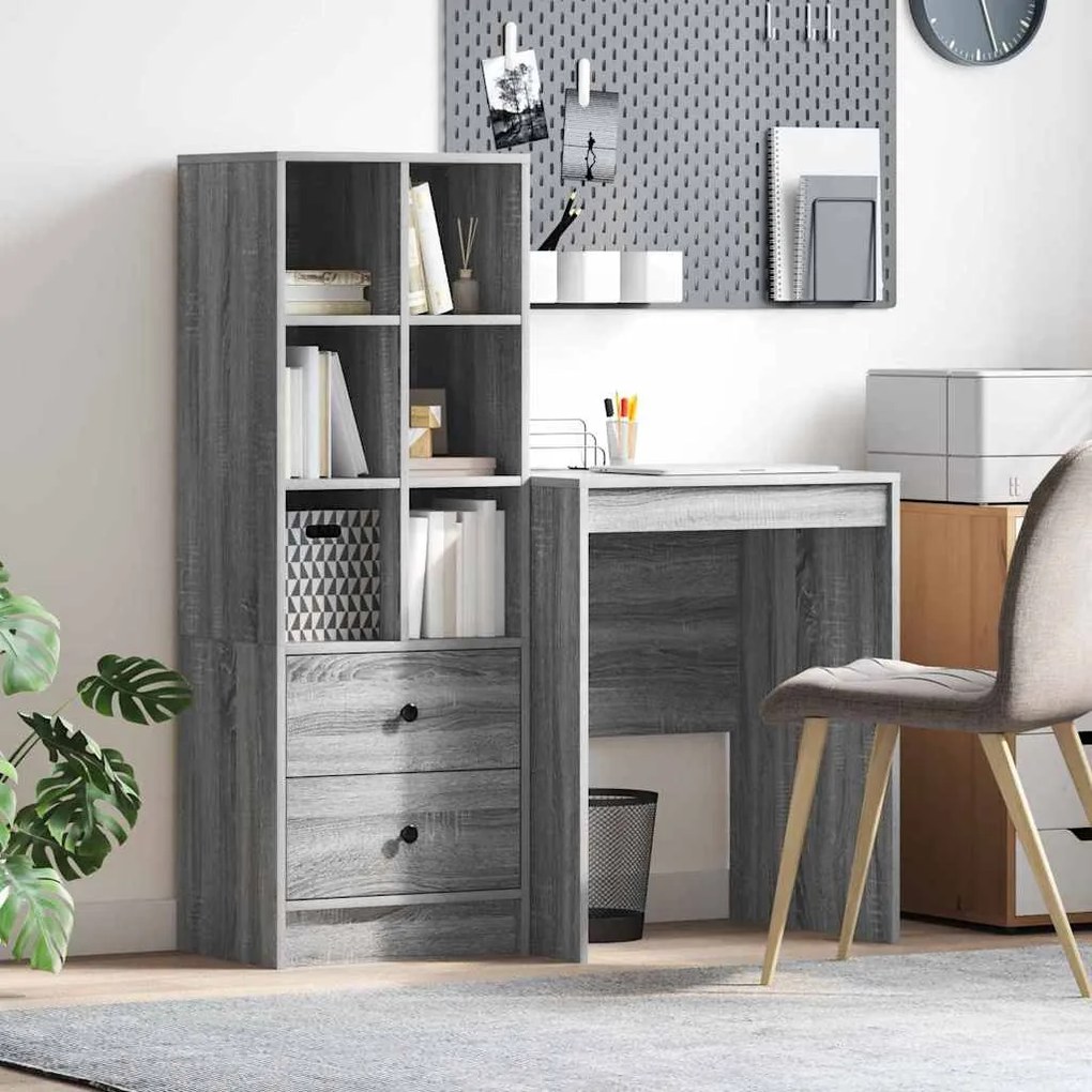 vidaXL Γραφείο με αποθηκευτικό χώρο 2 pcs Γκρι sonoma 60 x 50 x 76 εκ.