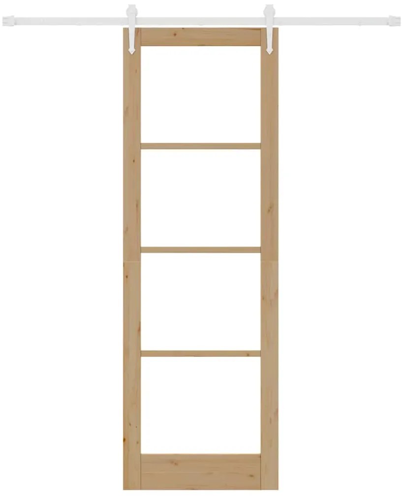 vidaXL Συρόμενη Πόρτα Φυσικό 78 x 232 cm Μασίφ ξύλο πεύκου και γυαλί