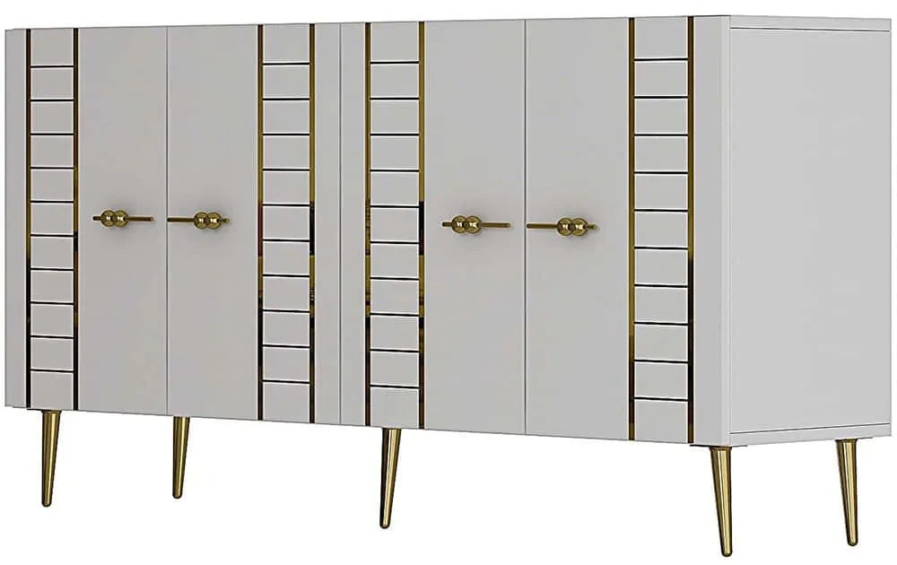 Μπουφές Imre 475OLV3141 150x35x75cm White-Gold Μοριοσανίδα, Μελαμίνη