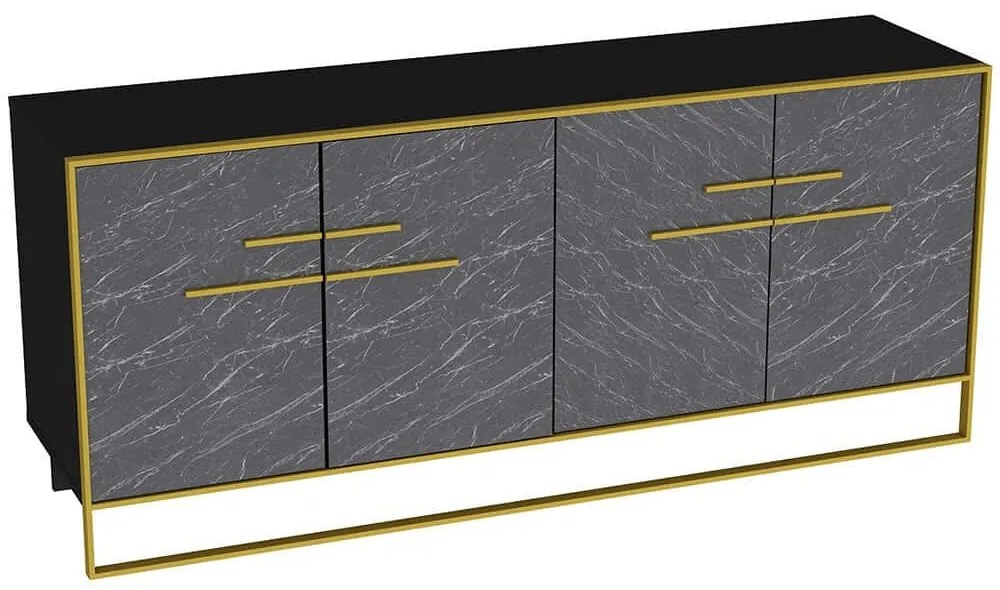 Μπουφές Polka 875ZNA3513 179,9x47,3x75cm Marble Effect Black Μοριοσανίδα, Μελαμίνη