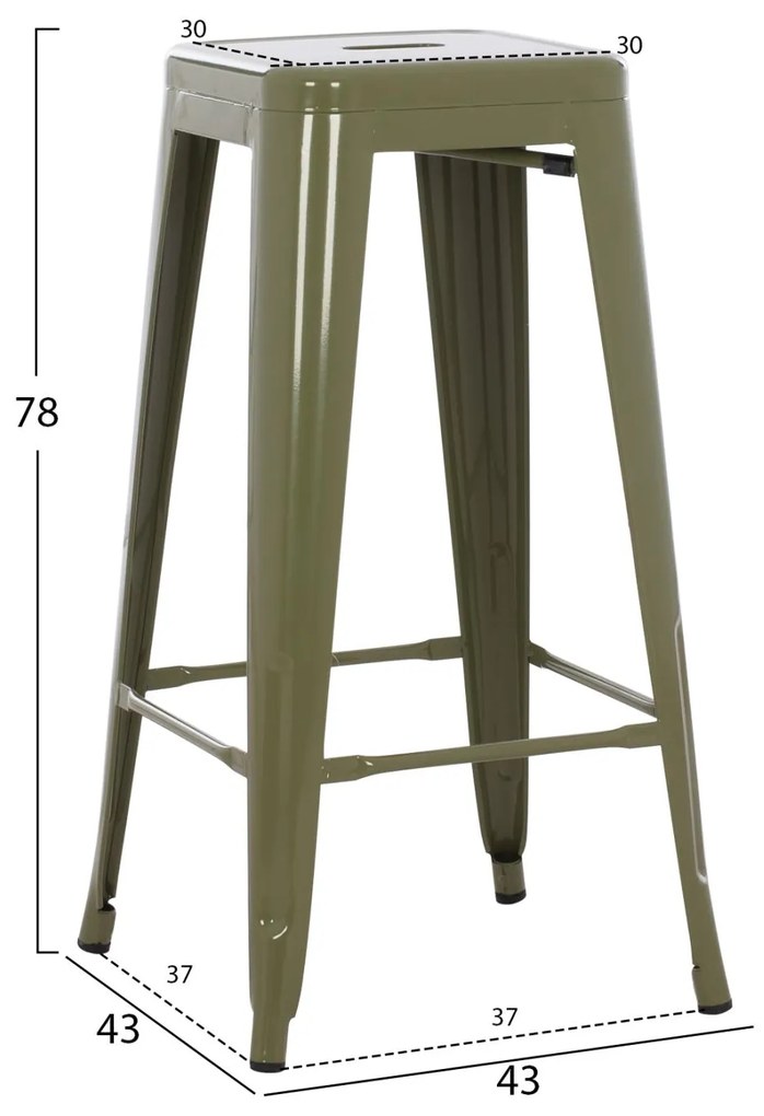 Σκαμπό μπάρ MELITA C8642.03 Μεταλλικό Dark Olive Green 43x43x78Yεκ. 43x43x78 εκ.