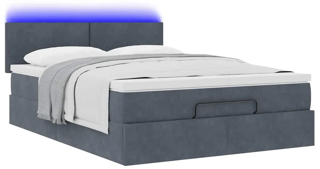 vidaXL Οθωμανικό κρεβάτι με στρώμα & LEDs Σκούρο γκρι 140x200cm Velvet