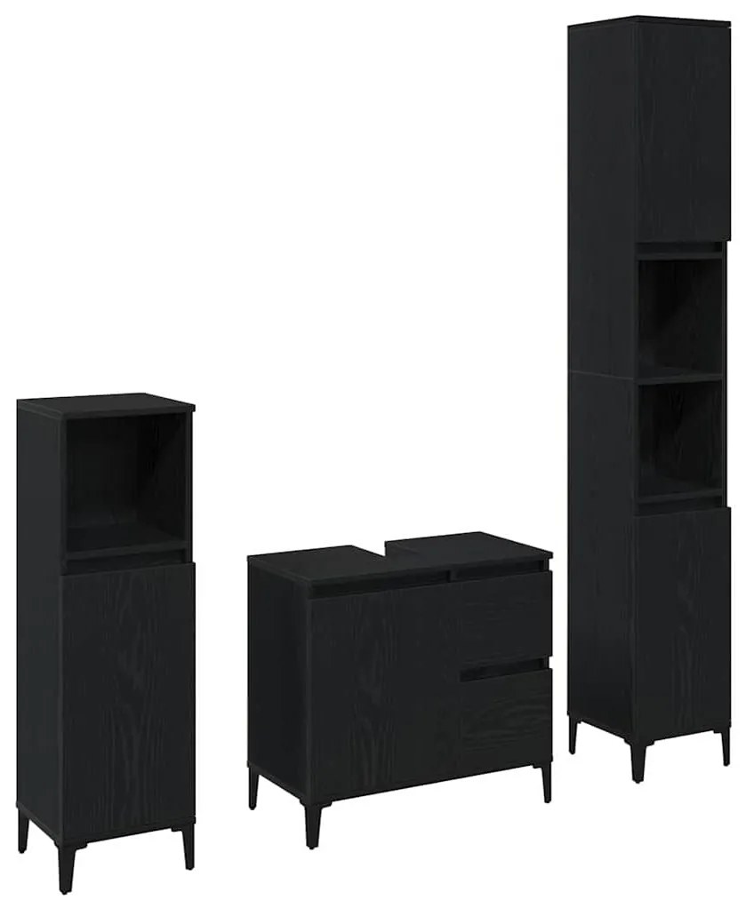 vidaXL Σετ Επίπλων Μπάνιου με συρτάρι 3 pcs Μαύρο 30 x 30 x 180 cm