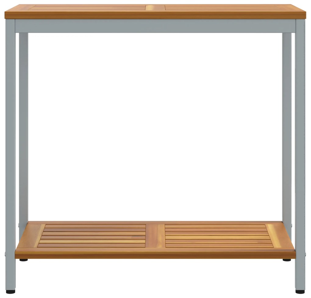 vidaXL Εξωτερικό Τραπέζι Φυσικό & Γκρι 35x80x75 εκ. Μασίφ Ξύλο και Χάλυβας