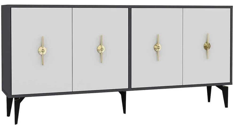 Μπουφές Figora 475OLV2360 180x35x82,6cm Anthracite-White Μοριοσανίδα, Μελαμίνη