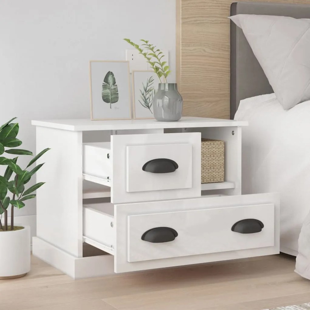 vidaXL Κομοδίνα Γυαλιστερό Λευκό 60x39x45 εκ.