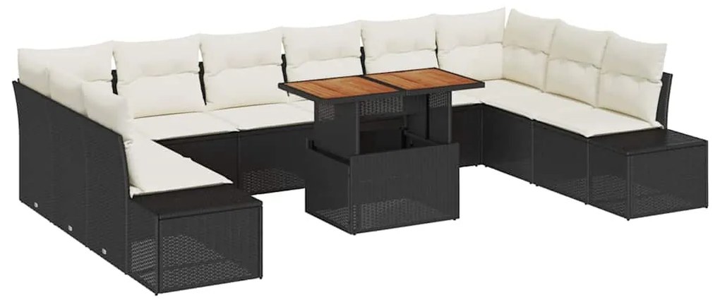 vidaXL Σετ Καναπέ Κήπου με αποθήκευση 11 pcs Μαύρο Πολυ ράταν