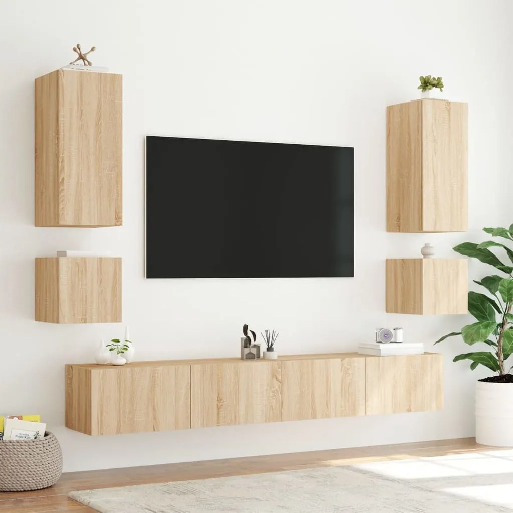 vidaXL Έπιπλο Τοίχου Τηλεόρασης με LED Sonoma Δρυς 100x35x41 εκ.