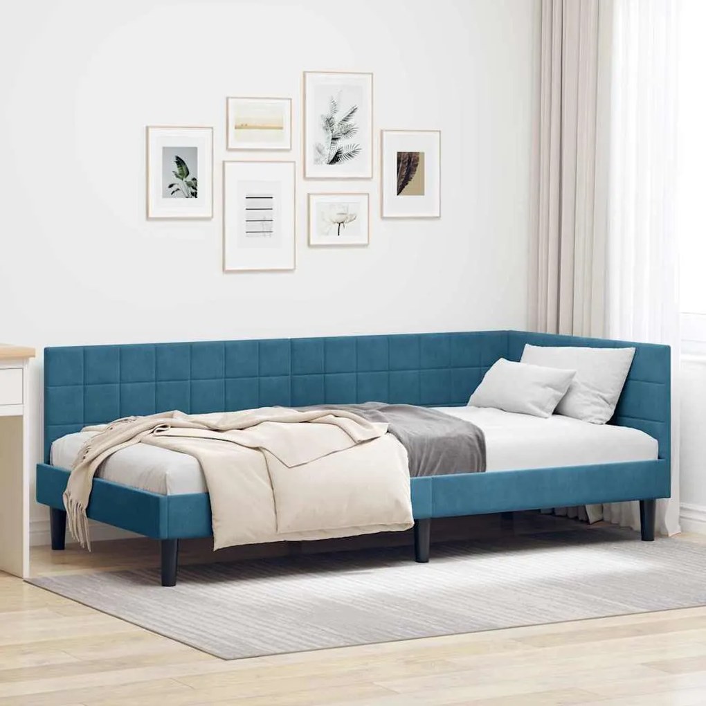 vidaXL Κρεβάτι Γωνίας με κεφαλάρι Μπλε 100 x 200 cm Βελούδο