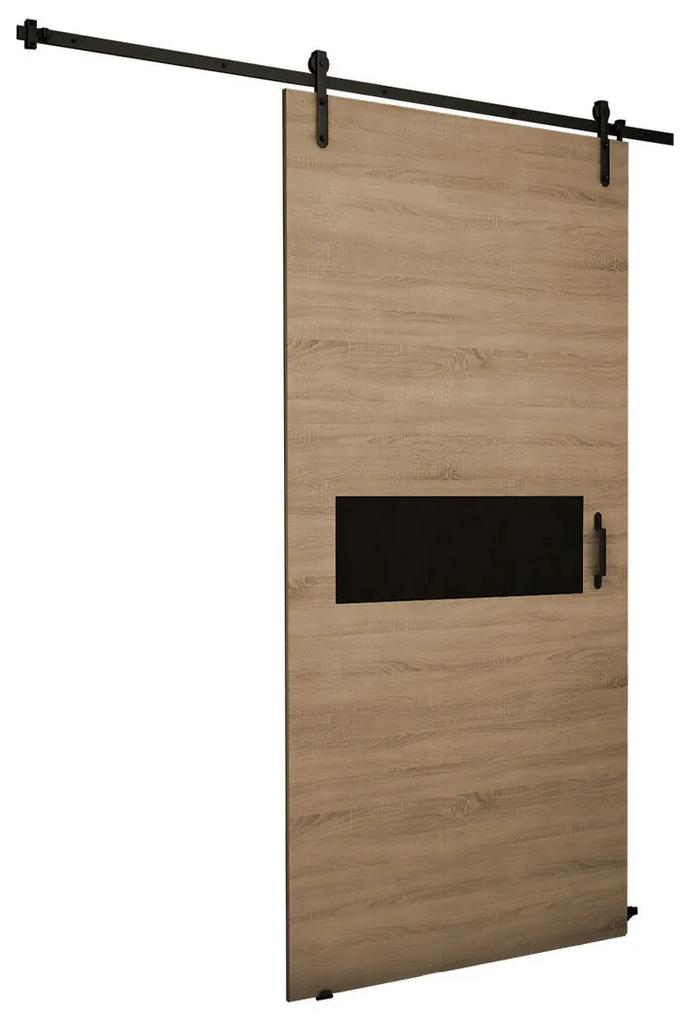 Συρόμενες πόρτες Dover 156, 33 kg, Μαύρο, Sonoma οξιά, Πλαστικοποιημένη μοριοσανίδα, Ανοιχτό καφέ, Αλουμίνιο | Epipla1.gr