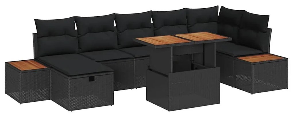 vidaXL Σετ Καναπέ Κήπου με μαξιλάρι 8 pcs Μαύρο Πολυ ράταν