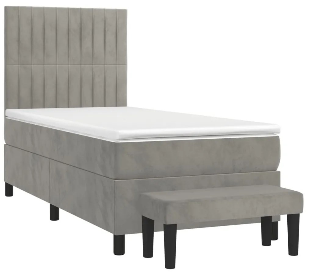 Κρεβάτι Boxspring με Στρώμα Ανοιχτό Γκρι 90x200 εκ. Βελούδινο - Γκρι