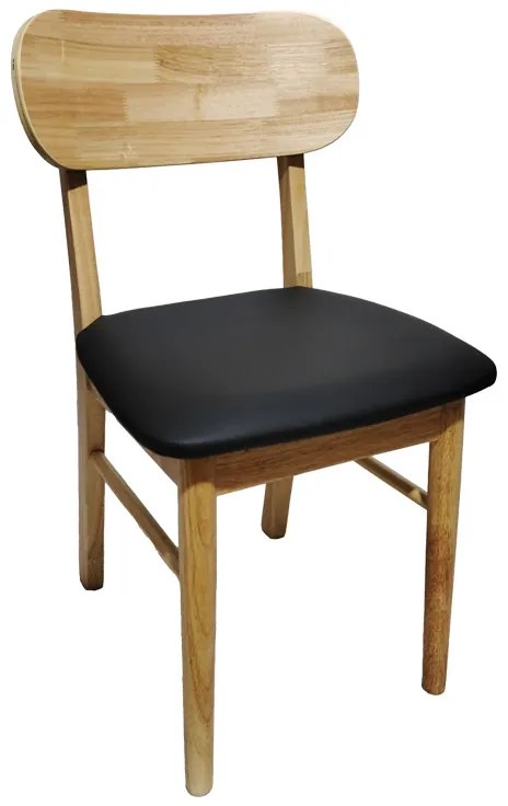 Καρέκλα Bedona pakoworld rubberwood σε φυσική απόχρωση με μαύρο pu μαξιλάρι 47x46x80εκ