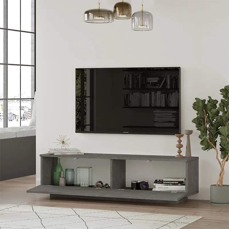 Έπιπλο τηλεόρασης Zoeva pakoworld γκρι cemento 140x35,5x38εκ - 176-000013 - 176-000013