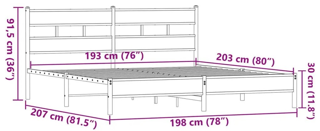Σκελετός Κρεβ. Χωρίς Στρώμα Καφέ Δρυς 193x203 εκ. Μεταλλικό - Καφέ