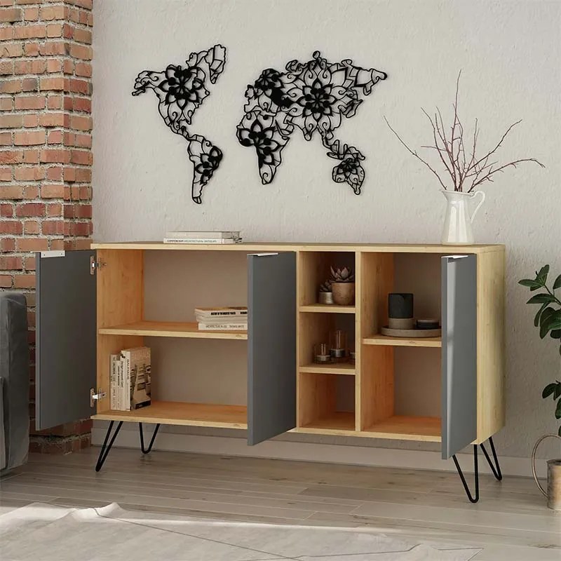 Μπουφές Clara pakoworld χρώμα light oak-ανθρακί 142x35.5x82εκ - 119-001063 - 119-001063