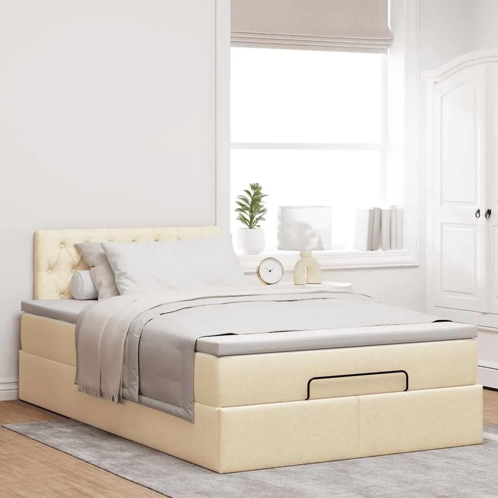 vidaXL Οθωμανικό κρεβάτι με στρώμα Cream 120x200cm ύφασμα