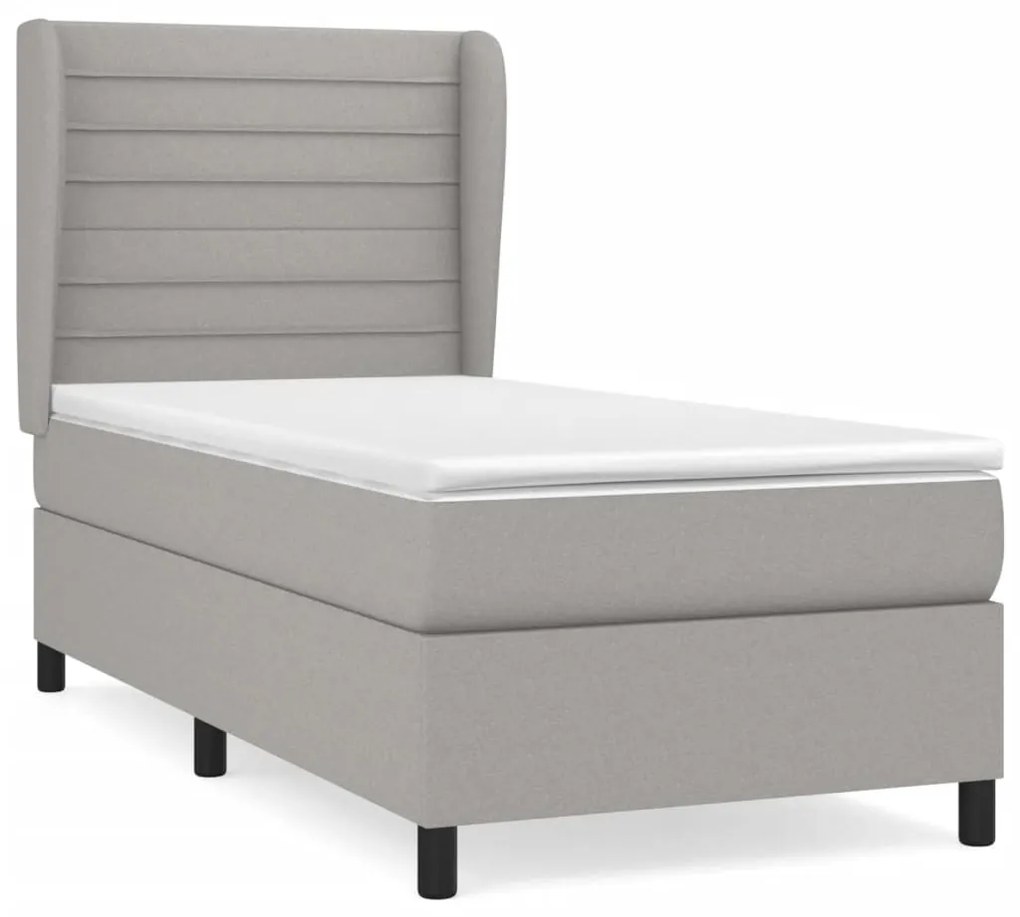 vidaXL Κρεβάτι Boxspring με Στρώμα Ανοιχτό Γκρι 90x200 εκ. Υφασμάτινο