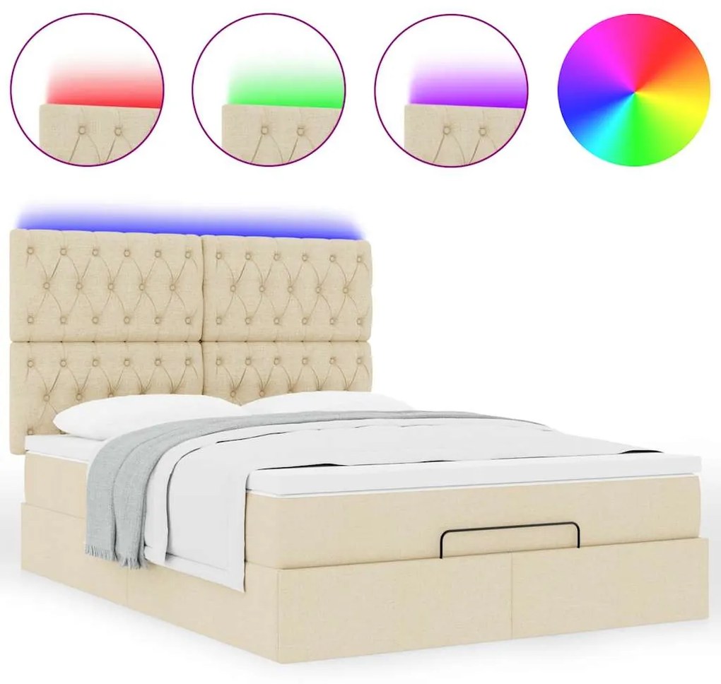 ΟΘΩΜΑΝΙΚΟ ΚΡΕΒΑΤΙ ΜΕ ΣΤΡΩΜΑ &amp; LEDS CREAM 140X190CM ΎΦΑΣΜΑ 3314091