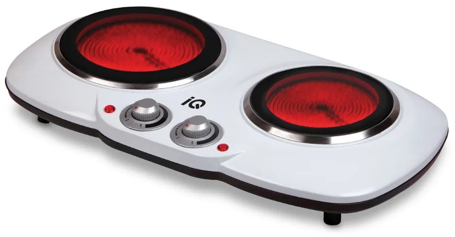Iq Κεραμική Εστία Διπλή Kc-1243 White 1200w+900w