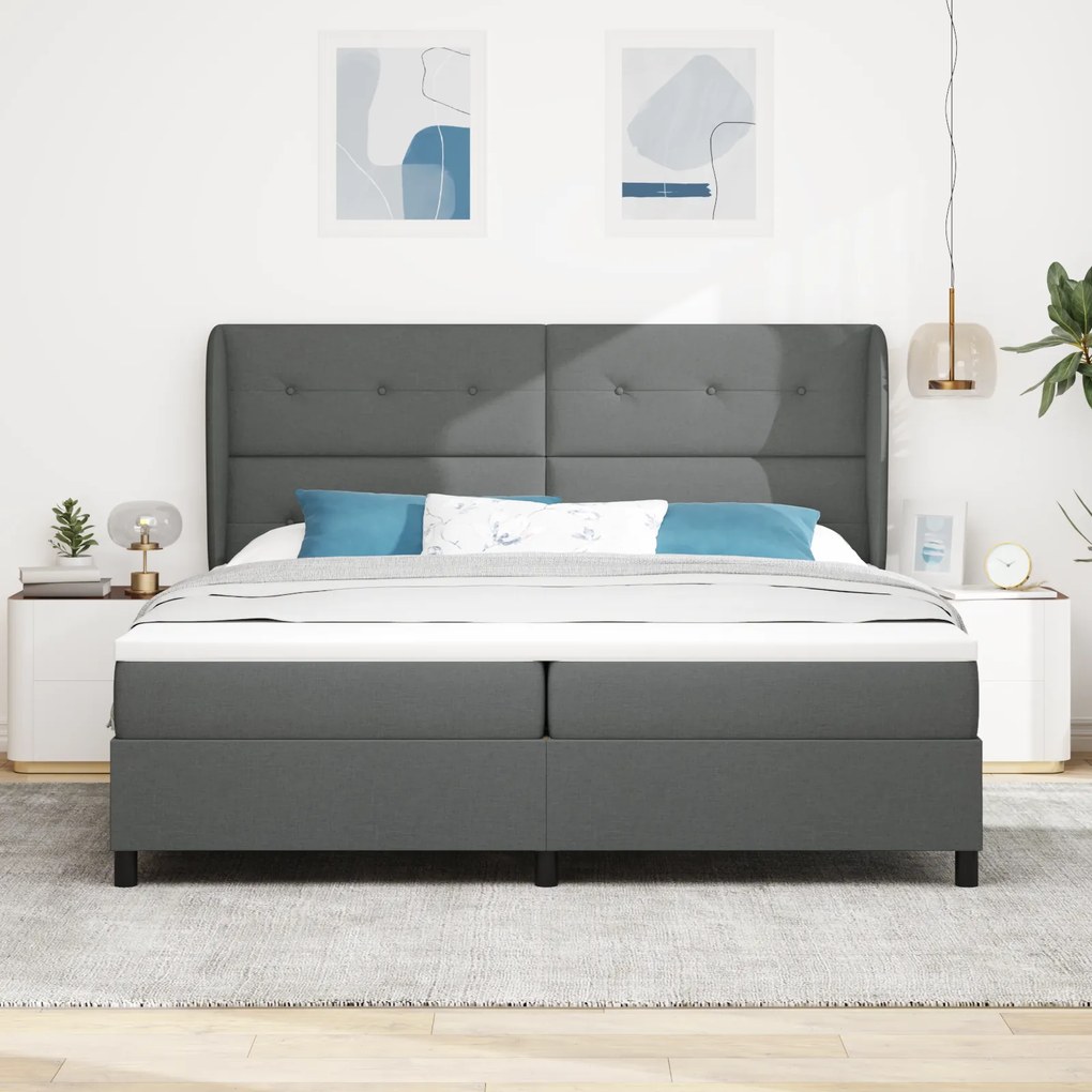 vidaXL Κρεβάτι Box Spring με Στρώμα σε Σκούρο Γκρι, 200x200 εκ. Ύφασμα