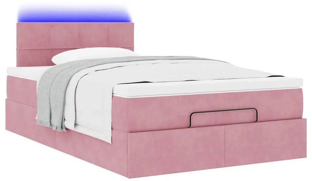 vidaXL Οθωμανικό κρεβάτι με στρώμα & LEDs Ροζ 120x200cm Velvet