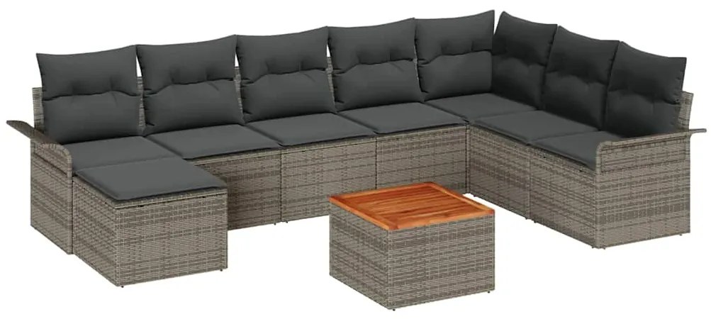 vidaXL Σετ Καναπέ Κήπου 9 pcs Γκρι Πολυ ράταν