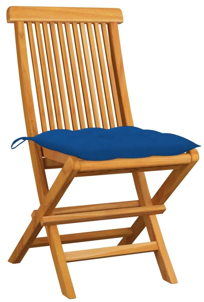 vidaXL Καρέκλες Κήπου 2 τεμ. από Μασίφ Ξύλο Teak με Μπλε Μαξιλάρια