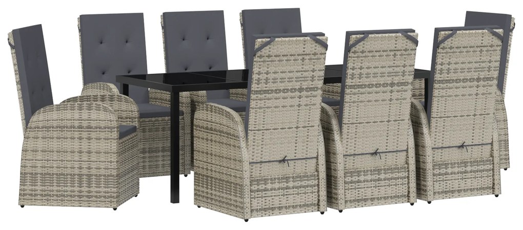 vidaXL 9 τεμαχίων σετ τραπεζαρίας κήπου με μαξιλάρια γκρι από πολυρατάν