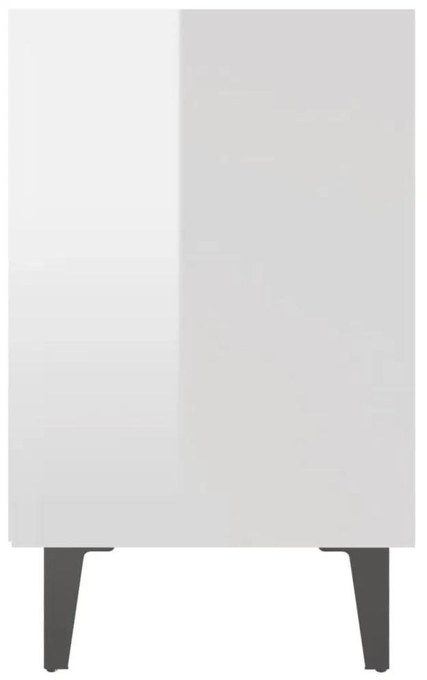 Κομοδίνo Γυαλιστερό Λευκό 40 x 30 x 50 εκ. με Μεταλλικά Πόδια - Λευκό