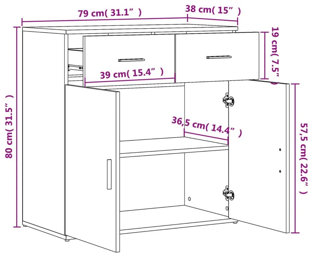 Βοηθητικό Ντουλάπι Καφέ Δρυς 79x38x80εκ. από Επεξεργασμένο Ξύλο - Καφέ