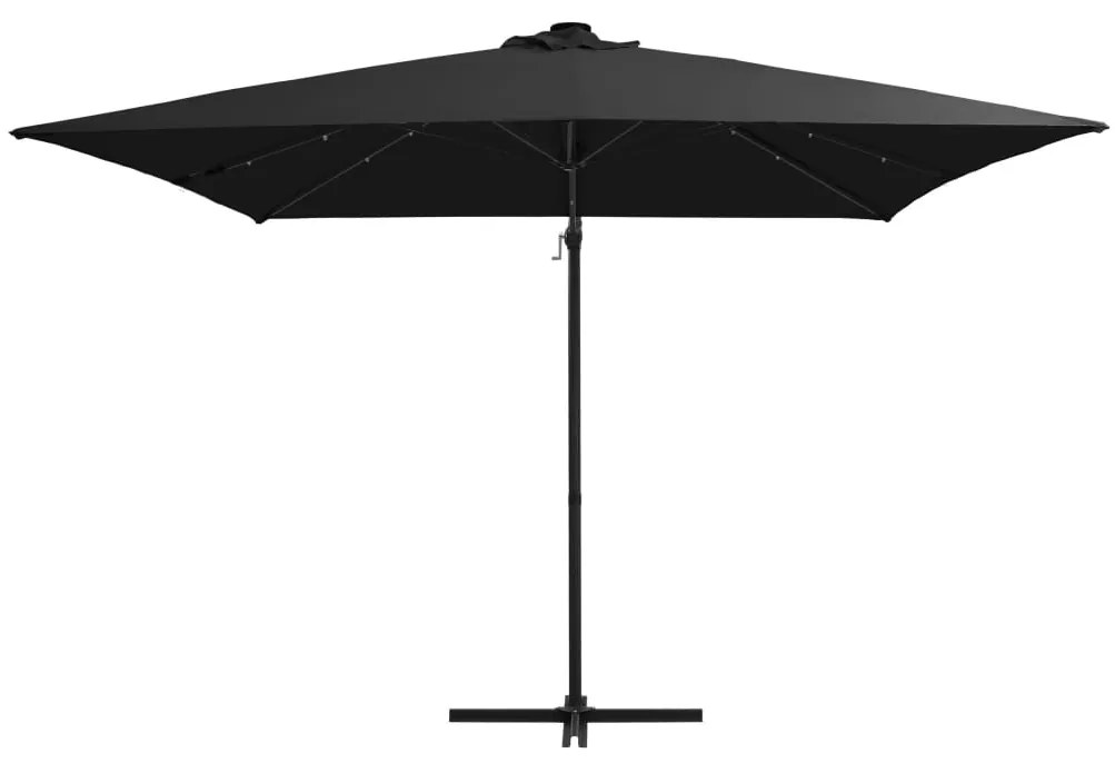 vidaXL Ομπρέλα Κήπου Κρεμ. Μαύρη 250x250εκ. με Ατσάλινο Ιστό&amp;LED