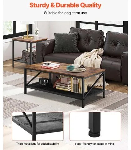 VEVOR 3 Pieces Living Room Table Sets 41.3 in Coffee Table with 2 End Tables