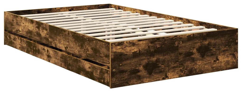 vidaXL Σκελετός Κρεβατιού Καπνιστό Δρύς 120 x 190 cm Μηχανήματος Ξύλο